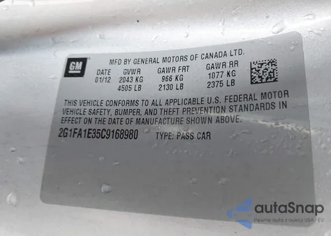 2012 Chevrolet Camaro 2Ls z USA, uszkodzony, nr VIN 2G1FA1E35C9168980